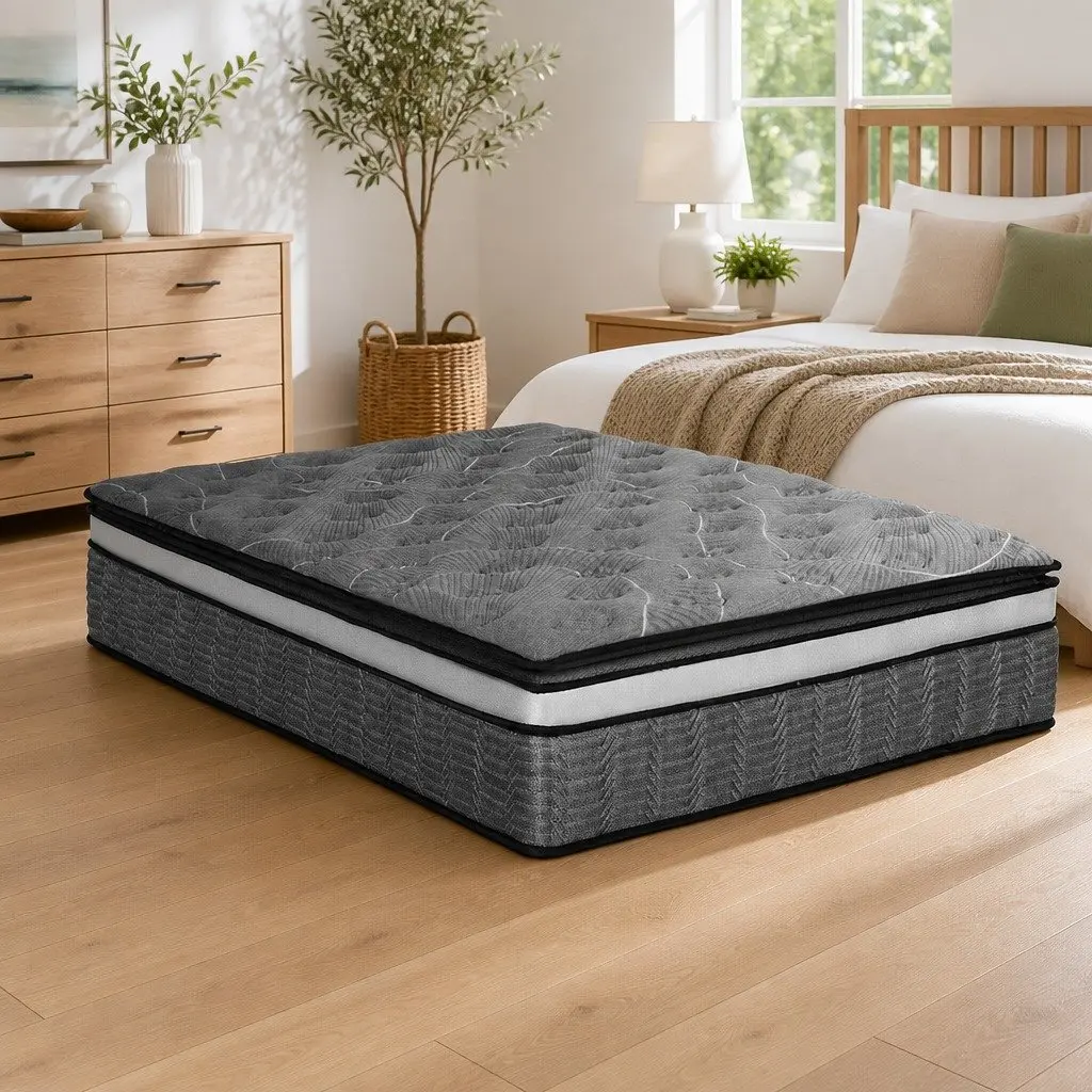 Queen Mattress Medium Firm 34cm Double Layer Pocket Spring Bamboo Knitted Black