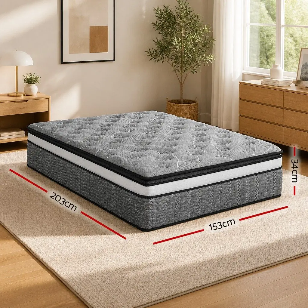 Queen Mattress Medium Firm 34cm Double Layer Pocket Spring Bamboo Knitted Black