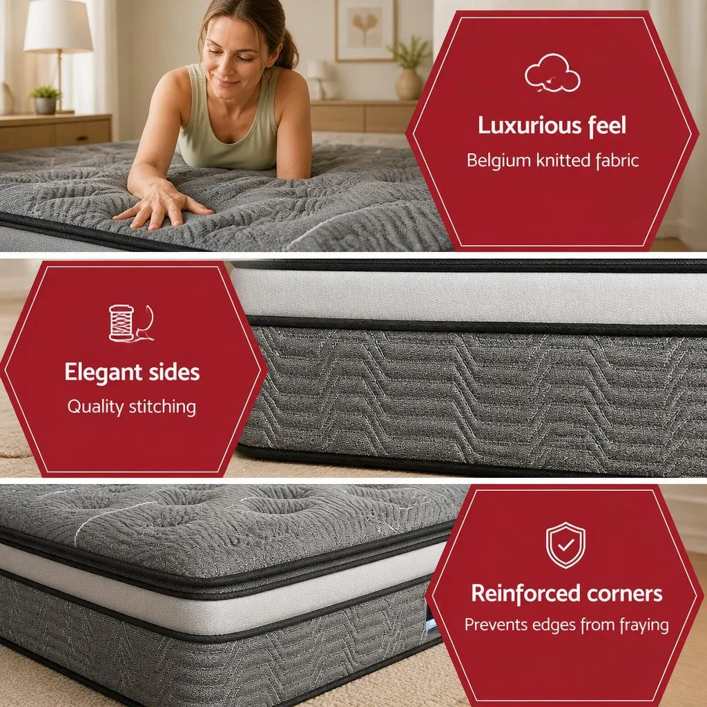 Queen Mattress Medium Firm 34cm Double Layer Pocket Spring Bamboo Knitted Black