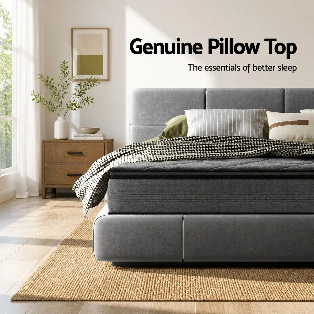 Queen Mattress Grey 18cm Medium Firm Pillow Top for Bedroom Sleep Support