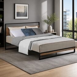 Sturdy Double Bed Frame with Metal and MDF Construction