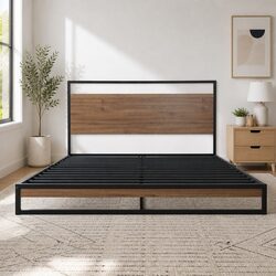 King Size Metal Bed Frame with Steel and MDF Construction