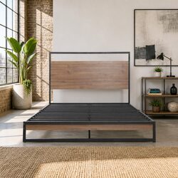 King Single Bed Frame with Metal and Wood Construction