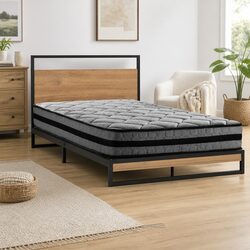 Metal Bed Frame King Single Platform with Pocket Spring Mattress