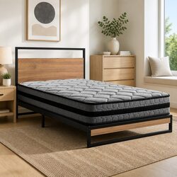 Single Bed Frame with Pocket Spring Mattress and Industrial Design