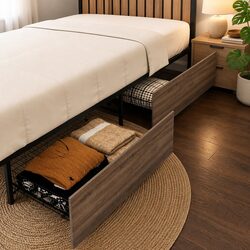 Sleek Walnut and Black Under Bed Storage Drawers