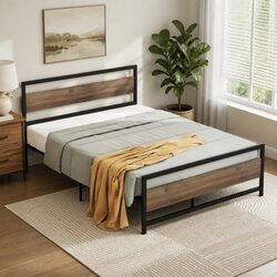 Industrial Queen Size Bed Frame with Metal and MDF Components