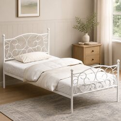 Metal Platform Single Bed Frame in White