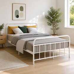 Elegant White Double Metal Bed Frame for Modern Spaces