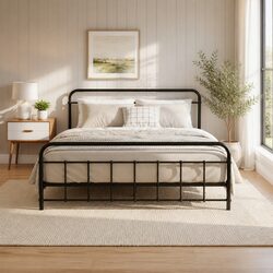 Queen Metal Bed Frame in Black with Underbed Storage