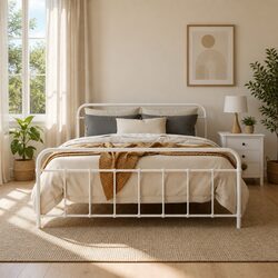 Queen-Sized Metal Bed Frame with Steel Support