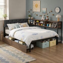 Durable King Single Bed Frame with Storage Drawers and Ports