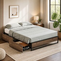 Modern Double Bed Frame with Under-Bed Storage
