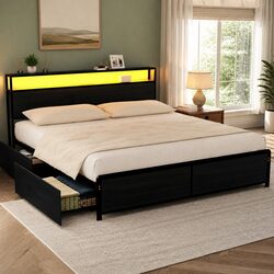 King Size Bed Frame with Integrated Storage and Charging