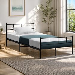 King Single Bed Frame in Black Powder-Coated Steel