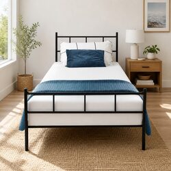 Single Bed Frame in Black Steel with Storage Capacity