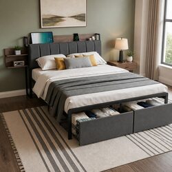 Metal Bed Frame Double Size with Storage Features