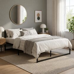 Queen Size Black Steel Bed Frame with Storage Options