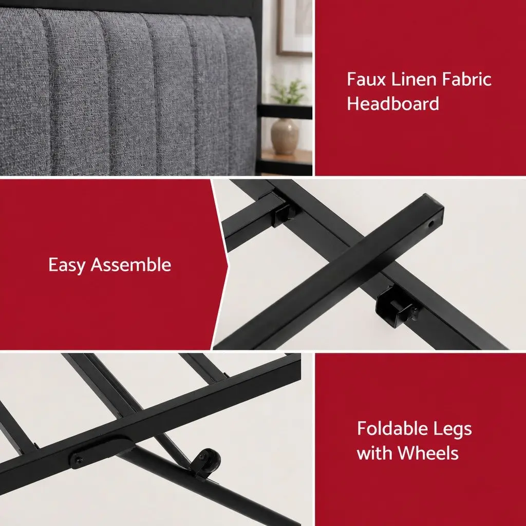 King Single Metal Bed Frame with Trundle and Charging Station