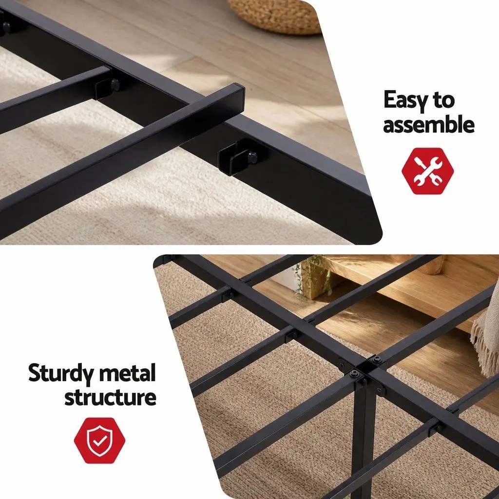 Queen Size Bed Frame Black with Under-Bed Storage MDF Headboard and Integrated Charging Station AC Outlets USB Type-C Quick Assembly
