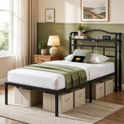 Single Bed Frame with MDF Headboard Storage and Ports