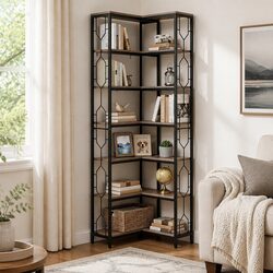 L-Shaped 6 Tier Corner Bookshelf with Hexagonal Shelves