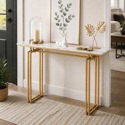 Compact Console Table with Faux Marble Top