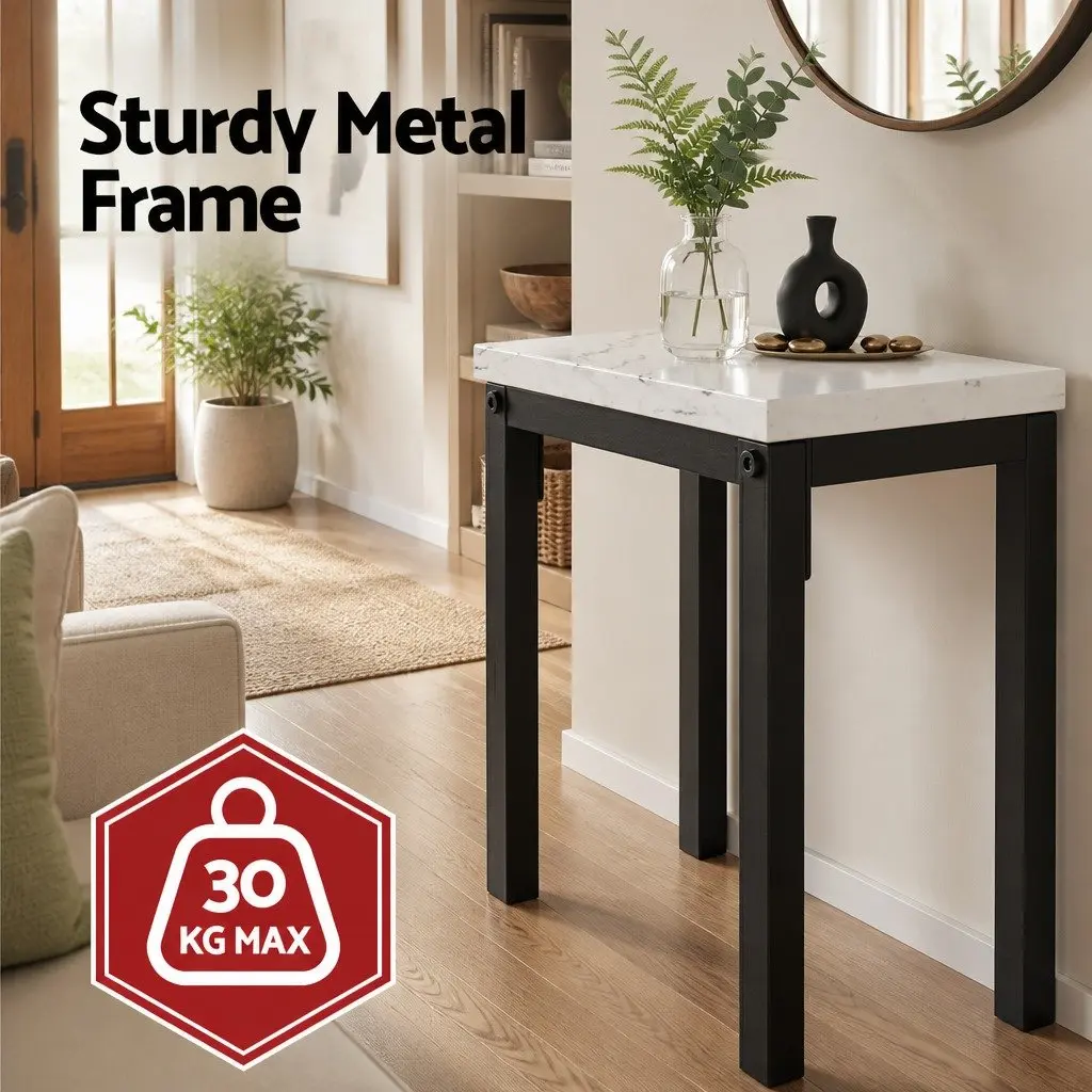 Console Table 2-Tier Entryway Hallway Display Desk Marble Effect Storage Black