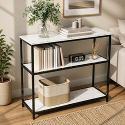 3-Tier Console Table with Metal Frame and Faux Marble