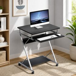 Compact Black Computer Desk with Sliding Tray