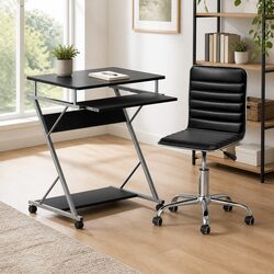 Functional Computer Desk and Office Chair Set Black