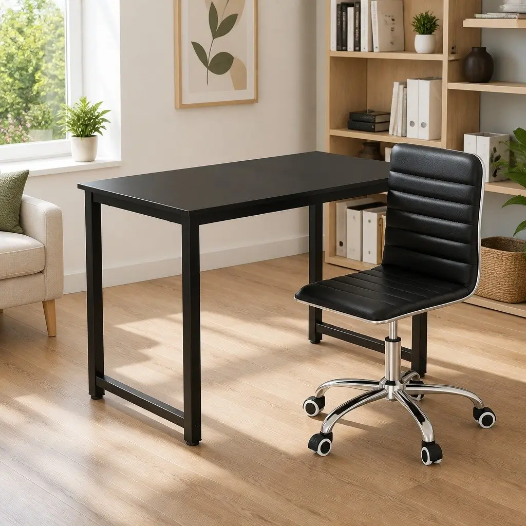 Office Chair and Computer Desk Set Low Back Adjustable Height 120cm Black PU Leather