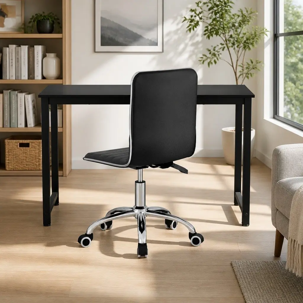 Office Chair and Computer Desk Set Low Back Adjustable Height 120cm Black PU Leather