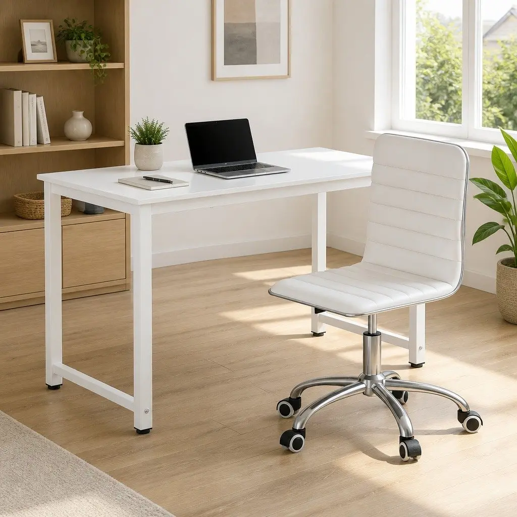 Computer Desk and Office Chair Set Ergonomic 120cm White