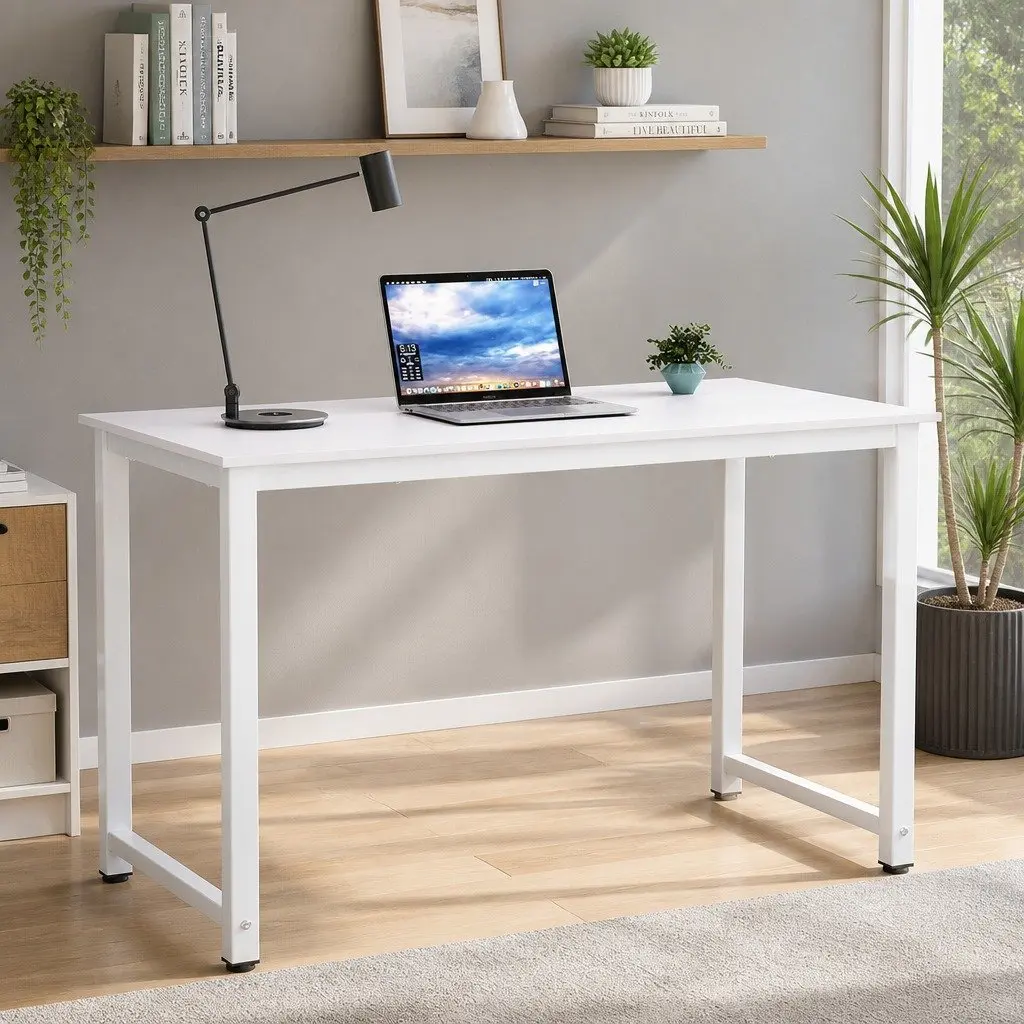 White Computer Desk 120CM Spacious Surface Study Table Particle Board Home Office