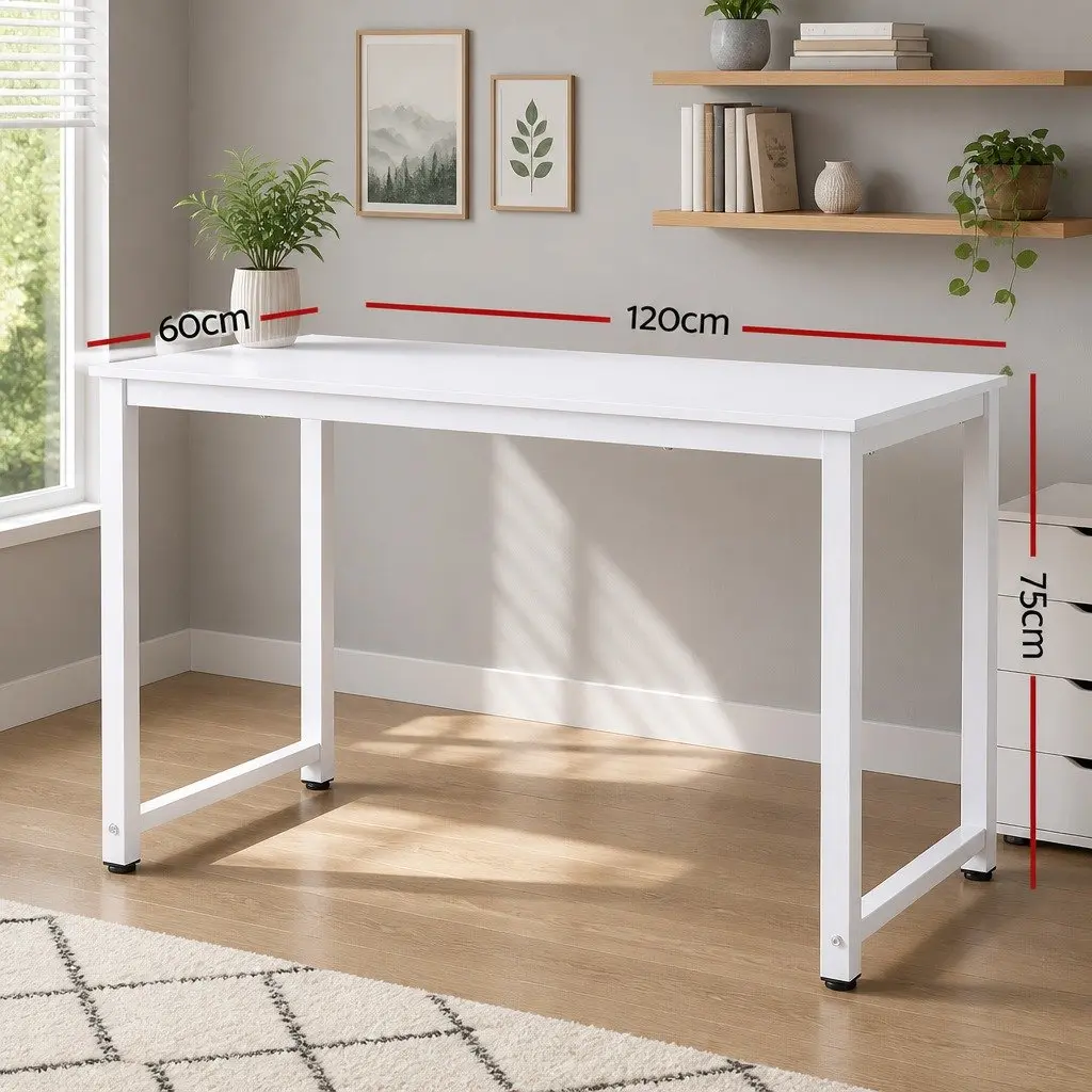 White Computer Desk 120CM Spacious Surface Study Table Particle Board Home Office