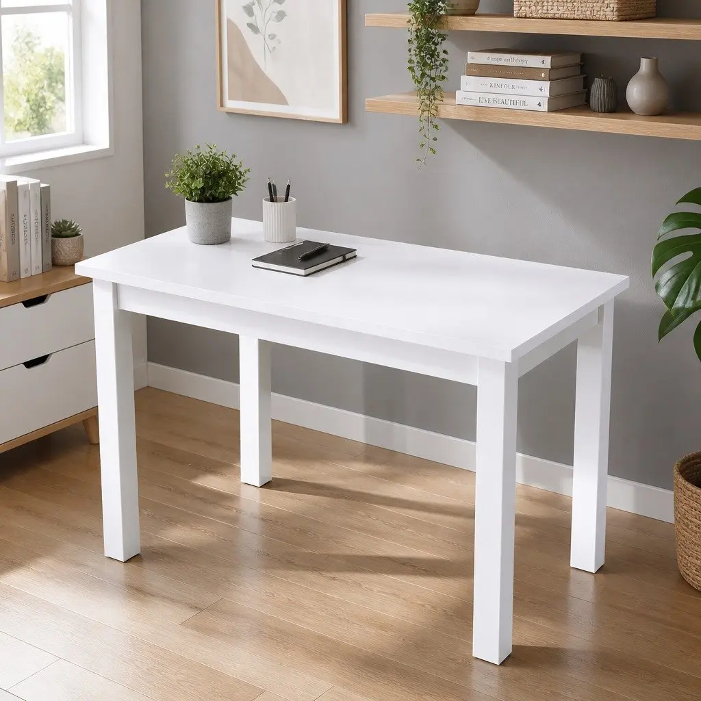 White Computer Desk 120CM Spacious Surface Study Table Particle Board Home Office