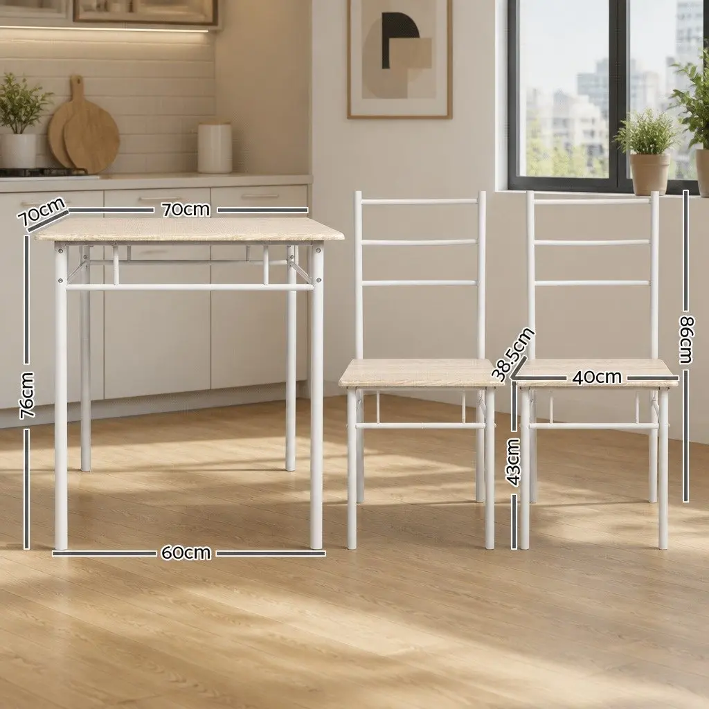 Dining Table and Chairs Set 3 Piece Industrial Style Kitchen Furniture Natural