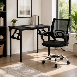Compact Study Table and Mesh Office Chair Duo