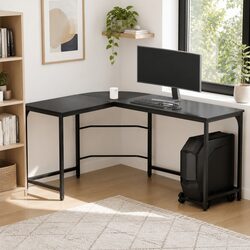 147cm Black L-Shape Computer Desk with CPU Stand