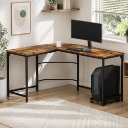 L-Shape Corner Desk with CPU Stand Brown 147cm
