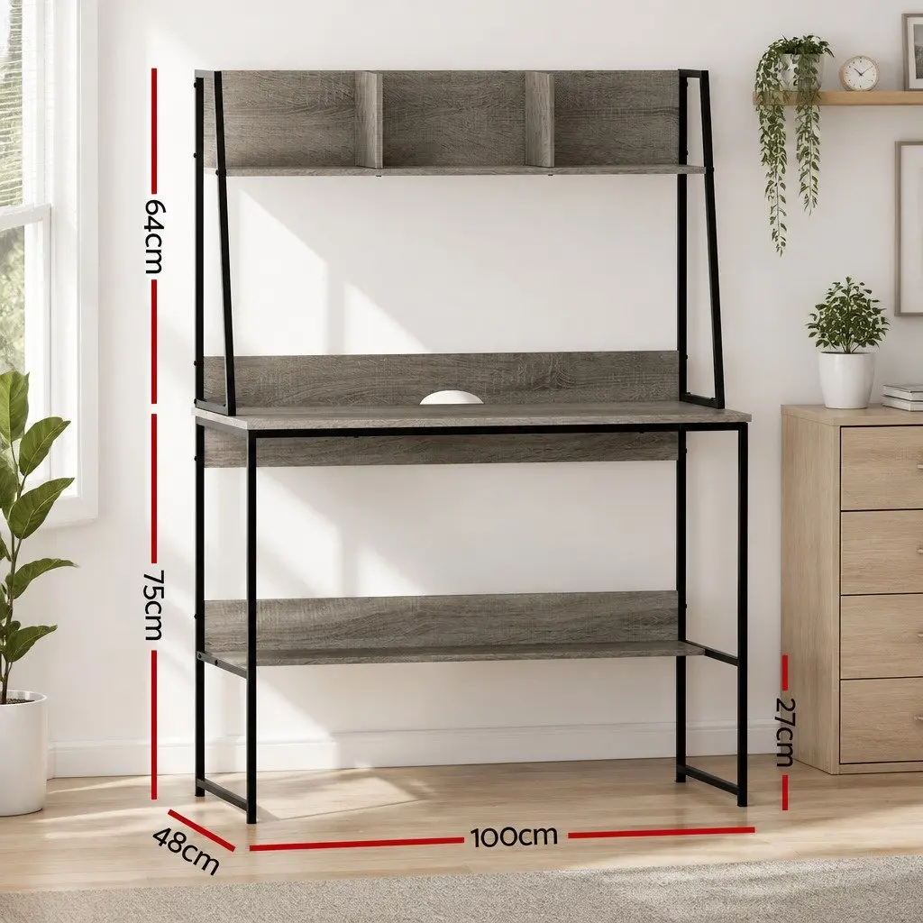 Computer Desk with Bookshelf Storage Grey 100cm