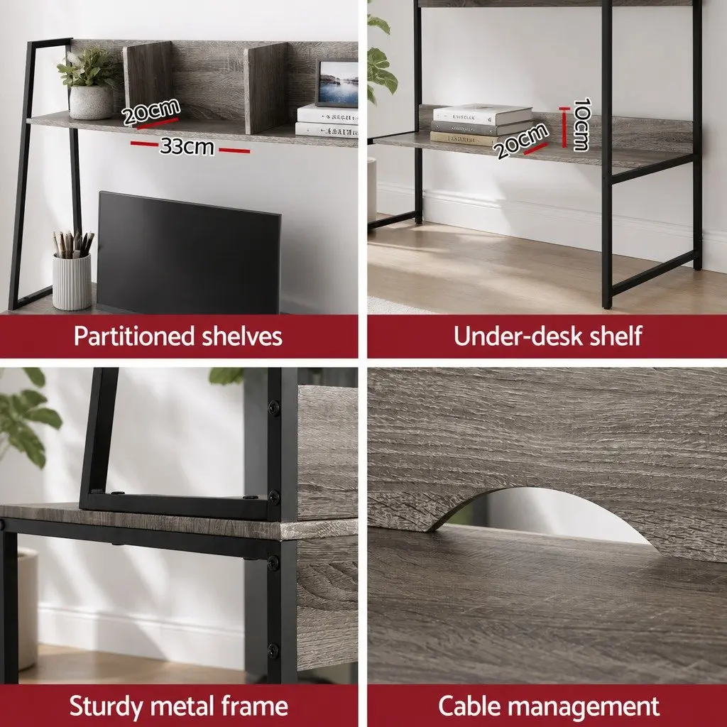 Computer Desk with Bookshelf Storage Grey 100cm