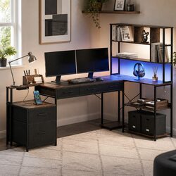 L Shaped Computer Desk 200cm with Integrated LED and Power Outlets