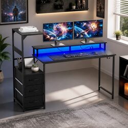 145cm L Shaped Desk with RGB Lighting and Power Ports