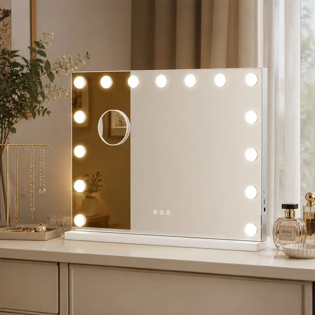 LED Vanity Mirror Adjustable Lighting 45x58cm White with 10x Magnifying Mirror