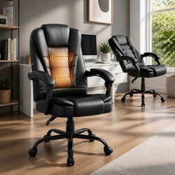 Black PU Leather Massage Office Chair with Adjustable Recline