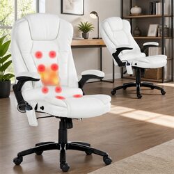 8-Point Vibration Massage Office Chair, White PU Leather