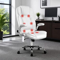 8-Point Massage Office Chair High Back in White PU Leather