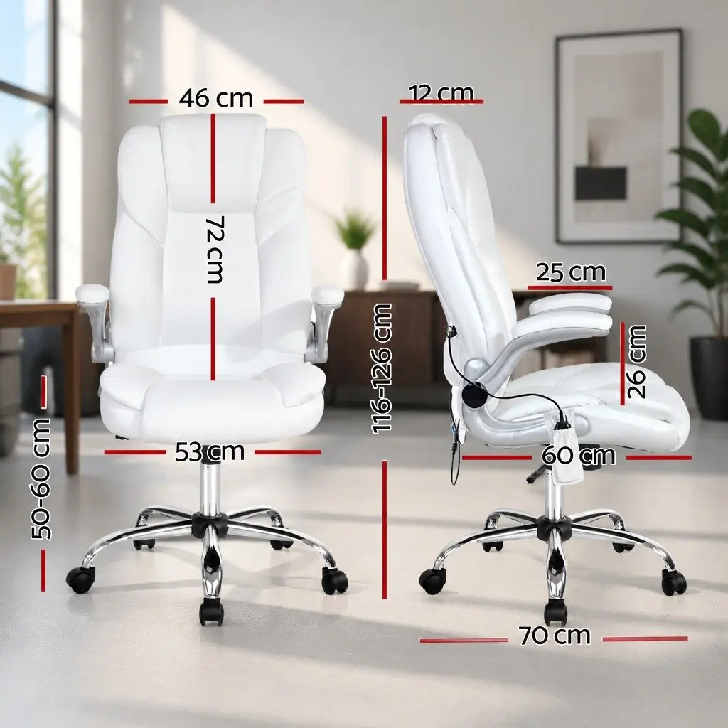 Massage Chair Ergonomic Comfort High Back White PU Leather